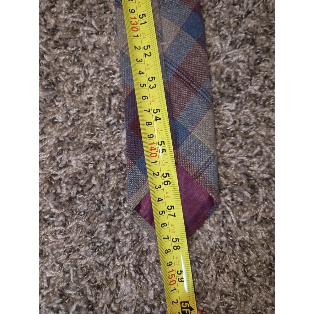 VTG WOOL Tartan Plaid Blue Red Brown TARTAN MEN'S NECK TIE - Picture 8 of 10